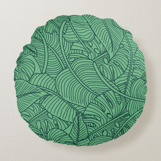 Tropical Leaves Floral Pattern Round Pillow (Front)