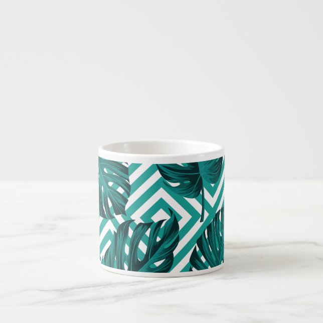Tropical Leaves: Floral Seamless Pattern. Espresso Cup (Front)