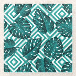 Tropical Leaves: Floral Seamless Pattern. Glass Coaster