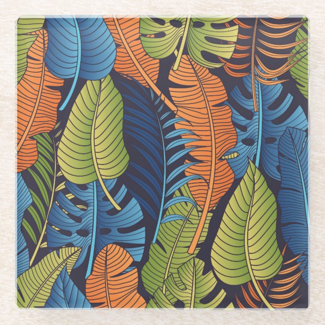Tropical leaves, floral seamless pattern. glass coaster (Front)