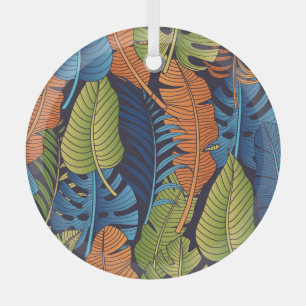 Tropical leaves, floral seamless pattern. glass ornament