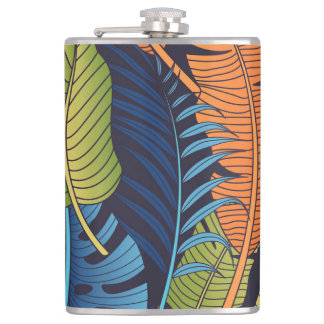 Tropical leaves, floral seamless pattern. hip flask