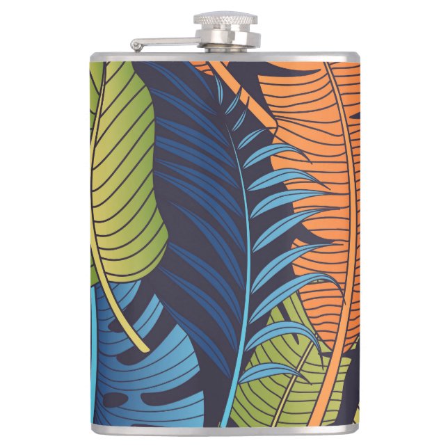 Tropical leaves, floral seamless pattern. hip flask (Front)