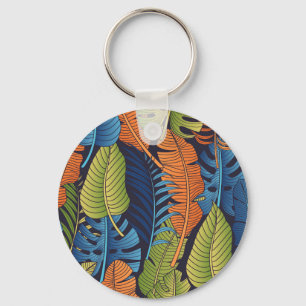 Tropical leaves, floral seamless pattern. keychain