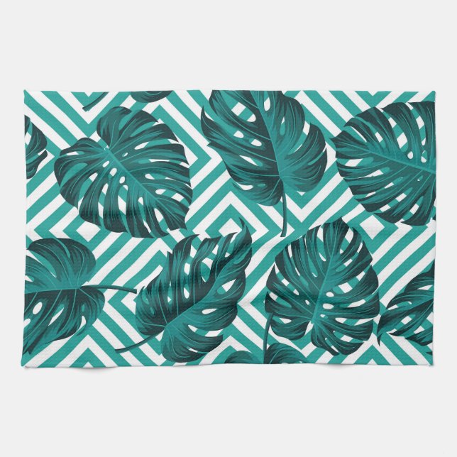 Tropical Leaves: Floral Seamless Pattern. Kitchen Towel (Horizontal)