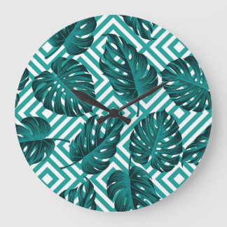 Tropical Leaves: Floral Seamless Pattern. Large Clock