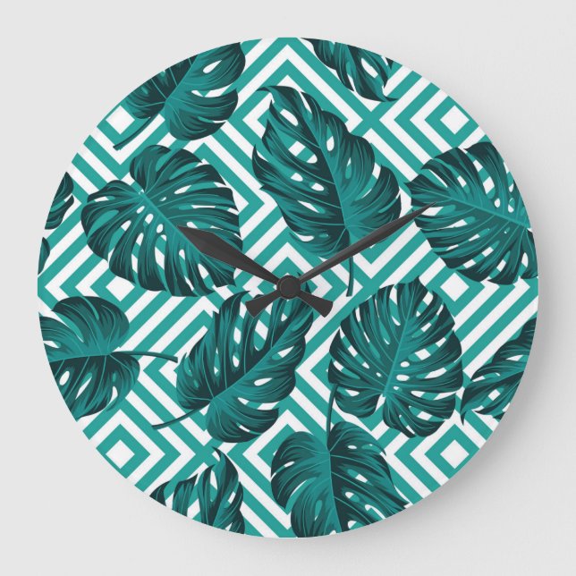 Tropical Leaves: Floral Seamless Pattern. Large Clock (Front)