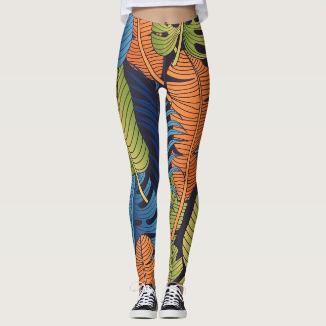 Tropical leaves, floral seamless pattern. leggings (Front)