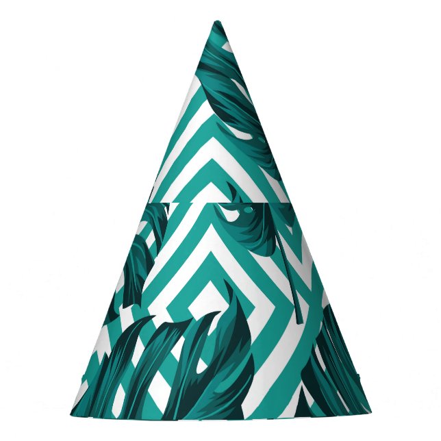 Tropical Leaves: Floral Seamless Pattern. Party Hat (Front)
