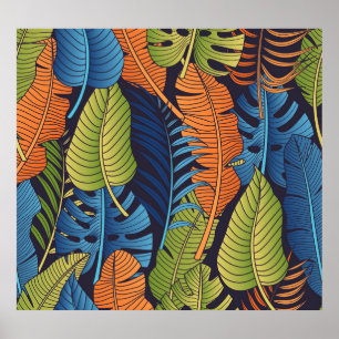 Tropical leaves, floral seamless pattern. poster