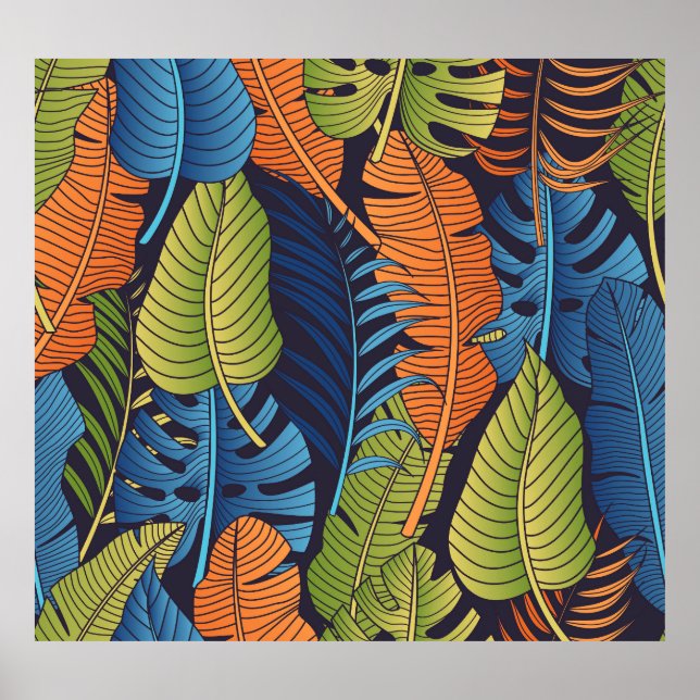 Tropical leaves, floral seamless pattern. poster (Front)