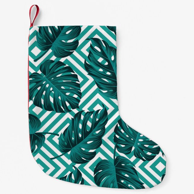 Tropical Leaves: Floral Seamless Pattern. Small Christmas Stocking (Front)