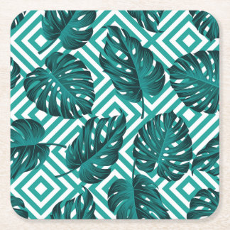 Tropical Leaves: Floral Seamless Pattern. Square Paper Coaster