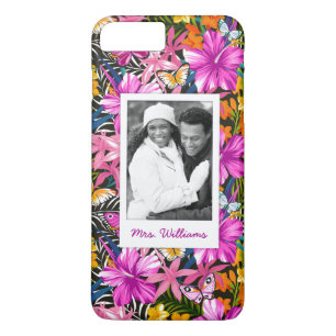 Tropical Leaves & Flowers Add Your Photo & Name iPhone 8 Plus/7 Plus Case
