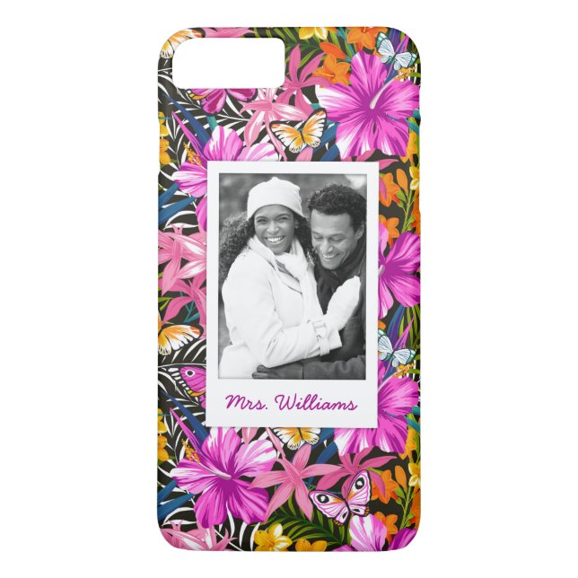 Tropical Leaves & Flowers | Add Your Photo & Name Case-Mate iPhone Case (Back)