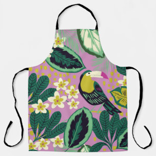 Tropical leaves,flowers and toucan bird seamless p apron