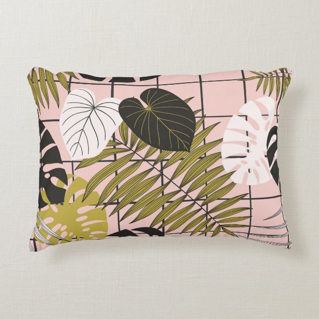 Tropical leaves, flowers, hand-painted pattern. accent pillow (Front)