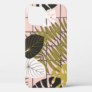 Tropical leaves, flowers, hand-painted pattern. iPhone 12 case