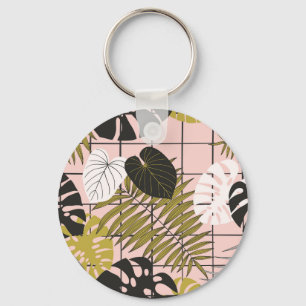 Tropical leaves, flowers, hand-painted pattern. keychain