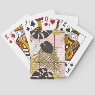 Tropical leaves, flowers, hand-painted pattern. playing cards