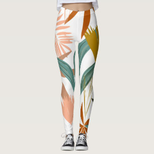 Tropical Leaves Flowers Leggings