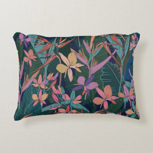 Tropical leaves, flowers: lined vintage. accent pillow