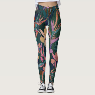 Tropical leaves, flowers: lined vintage. leggings