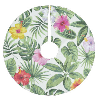 Tropical leaves, flowers, seamless vintage pattern brushed polyester tree skirt