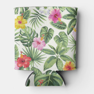 Tropical leaves, flowers, seamless vintage pattern can cooler