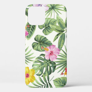 Tropical leaves, flowers, seamless vintage pattern iPhone 12 case