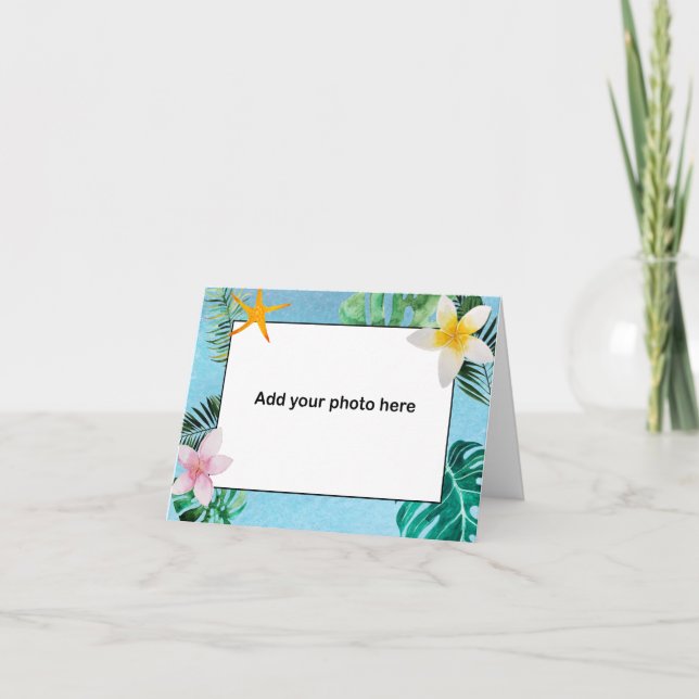 Tropical Leaves Flowers Thank You small notecard (Front)