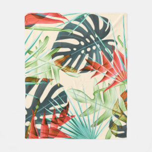 Tropical Leaves & Flowers: Vibrant Pattern Fleece Blanket