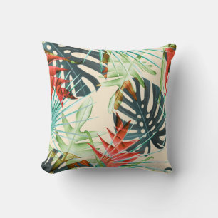 Tropical Leaves & Flowers: Vibrant Pattern Throw Pillow