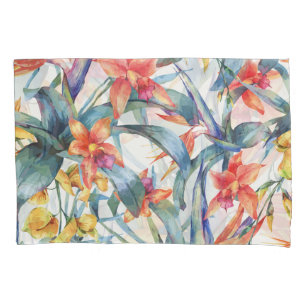 Tropical Leaves Flowers Vintage Botanical Pillowcase