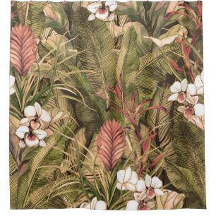 Tropical Leaves Flowers Watercolor Pattern