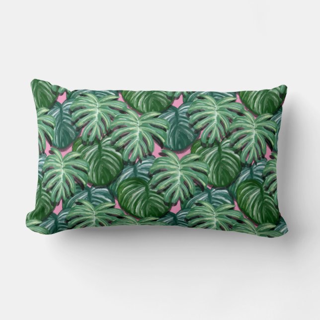Tropical Leaves Foliage Green & Lush Lumbar Pillow (Front)
