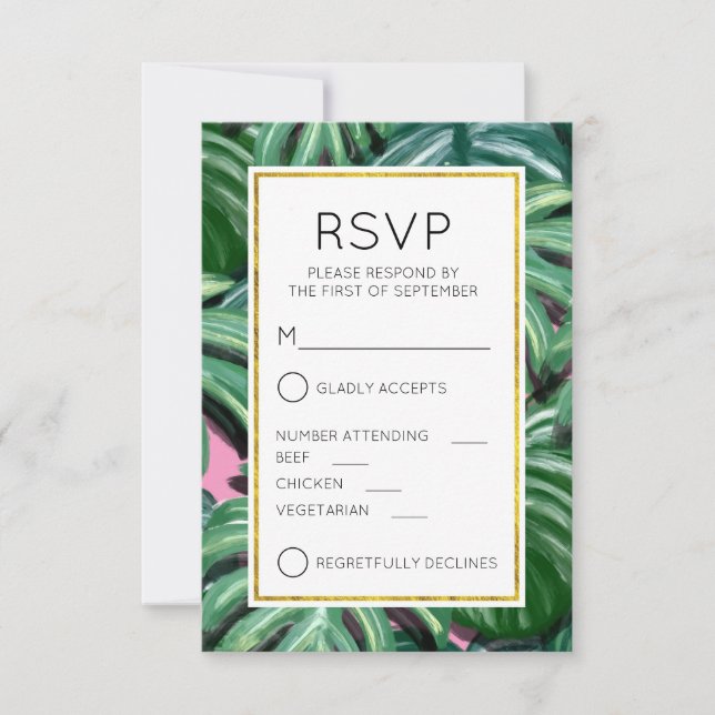 Tropical Leaves Foliage Green & Lush RSVP (Front)
