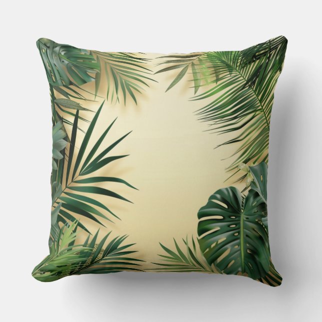 Tropical Leaves Frame Throw Pillow (Front)