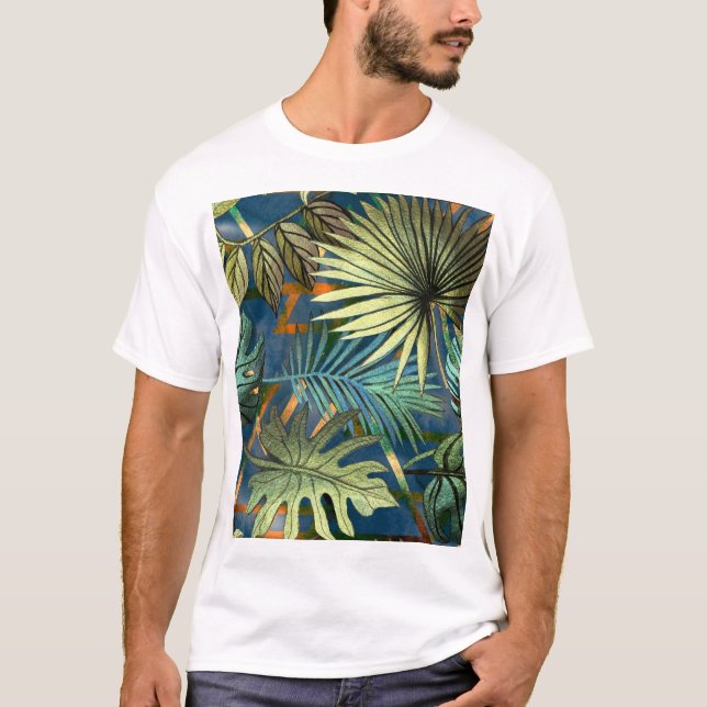 Tropical leaves, geometric shapes pattern T-Shirt (Front)