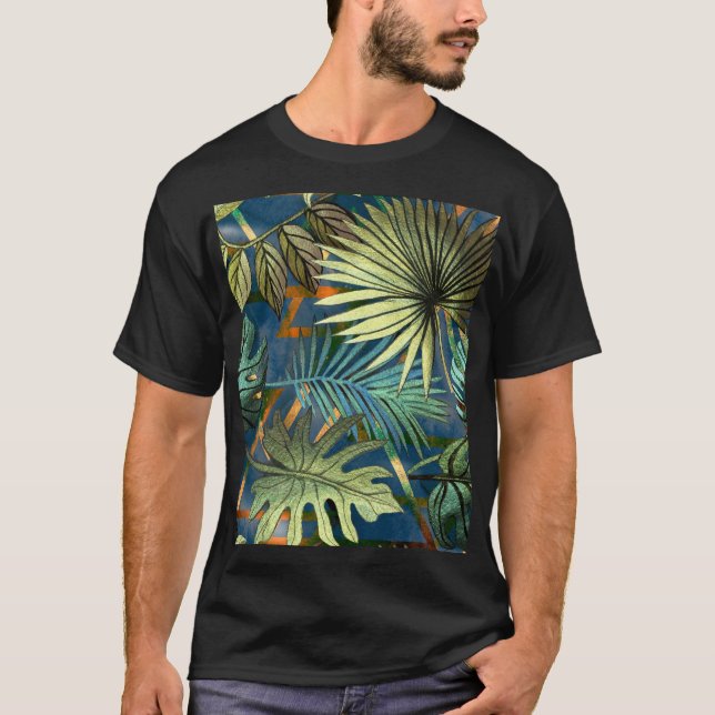 Tropical leaves, geometric shapes pattern T-Shirt (Front)