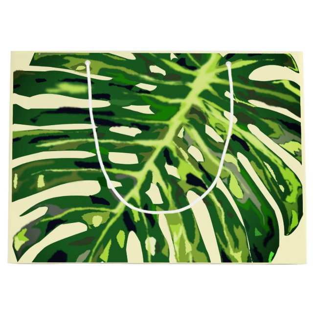 Tropical Leaves Gift Bag - Custom Colours - Text (Front)