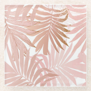 Tropical leaves: glossy gradient pattern. glass coaster