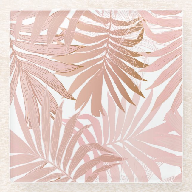 Tropical leaves: glossy gradient pattern. glass coaster (Front)