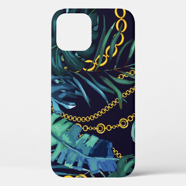 Tropical leaves, gold chains, seamless. Case-Mate iPhone case (Back)