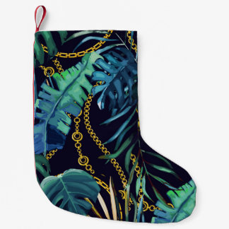 Tropical leaves, gold chains, seamless. small christmas stocking