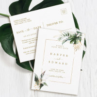 Tropical Leaves Gold Wedding Save the Date
