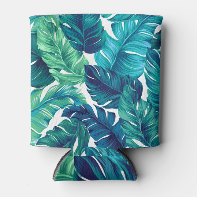 Tropical leaves, graphic design, realistic palms. can cooler (Front)