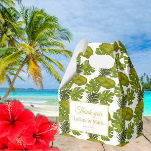 Tropical Leaves Green and Gold Thank You Wedding  Favor Box