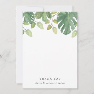 Tropical Leaves   Green and White Thank You Card