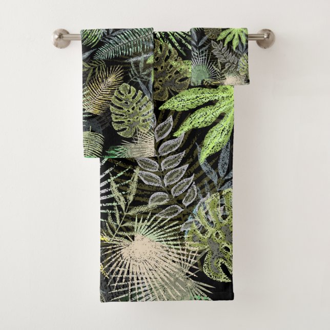 Tropical Leaves Green Bath Towel Set (Insitu)